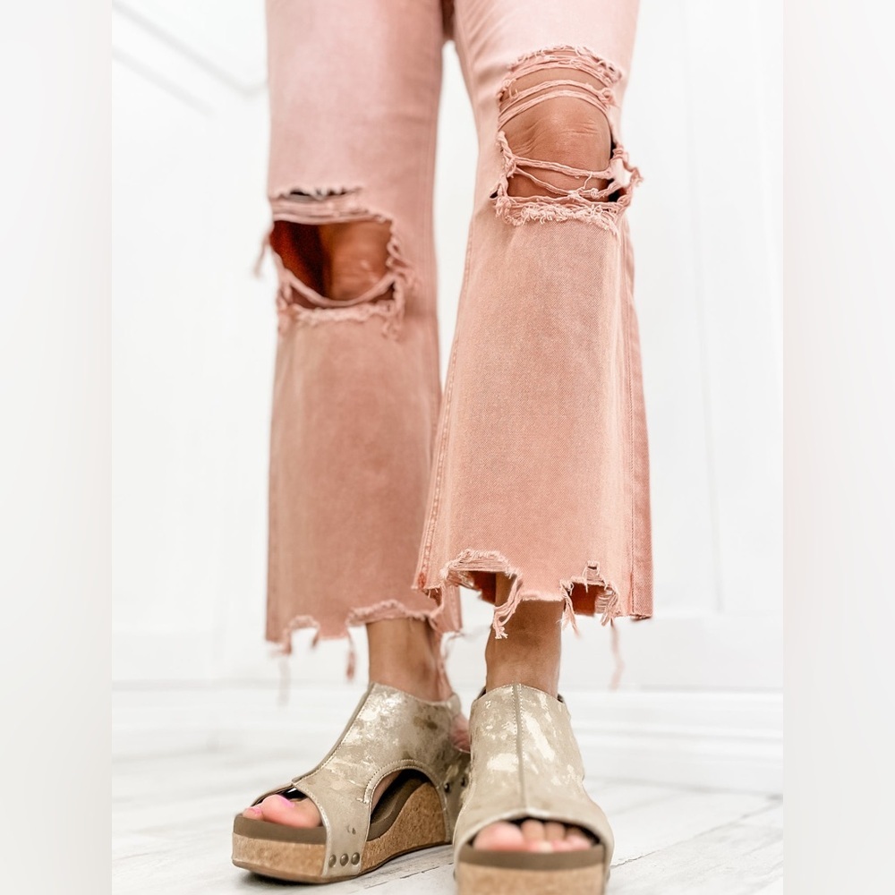 Vervet “Getting Jiggy” Vintage Distressed Cropped Flare Jeans With Destroyed Hem - Picture 6 of 14